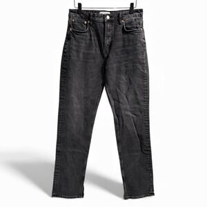 Zara High‎ Rise Straight Leg Jeans Washed Black Side Slit Size 6